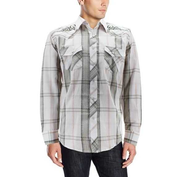 Men’s Tribal Embroidered Western Pearl Snap Long Sleeve Rodeo Cowboy Dress Shirt (Pattern #37, S)