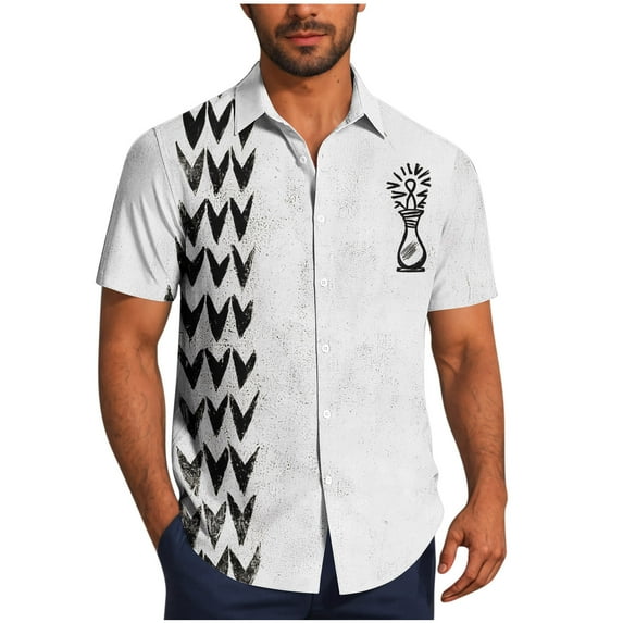 Men's Tribal Print T Shirt Button Down Short Sleeve Beach Hawaii Shirts Summer Lightweight Vintage Collar Blouse