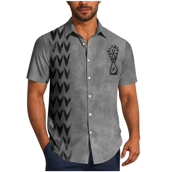 Men's Tribal Print T Shirt Button Down Short Sleeve Beach Hawaii Shirts Summer Lightweight Vintage Collar Blouse