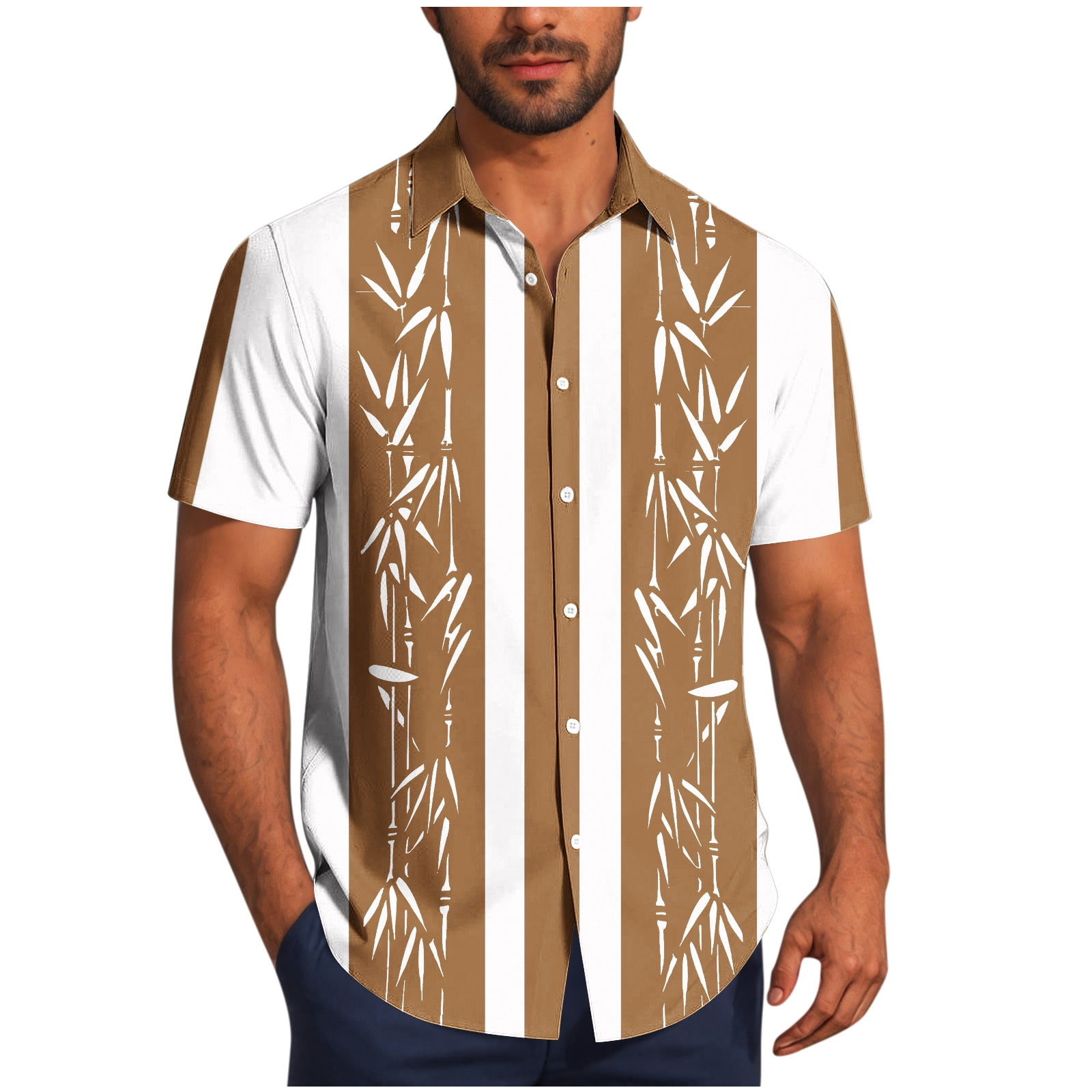 Mens Black Short Sleeve Button-Up Shirt with Tribal Pattern Panel – Modern Casual Summer Shirt