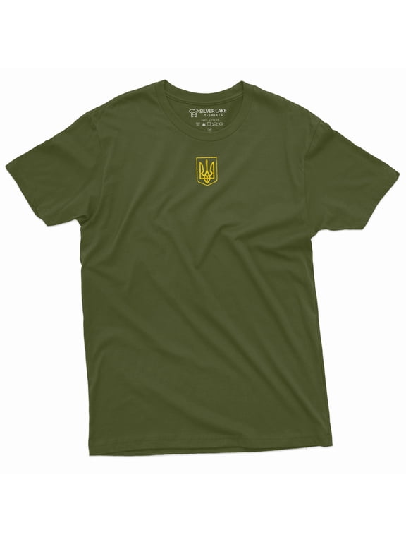 Men's Trident Ukraine shirt Ukraine flag national symbolics Trident military army green black shirt (Large Military Green)