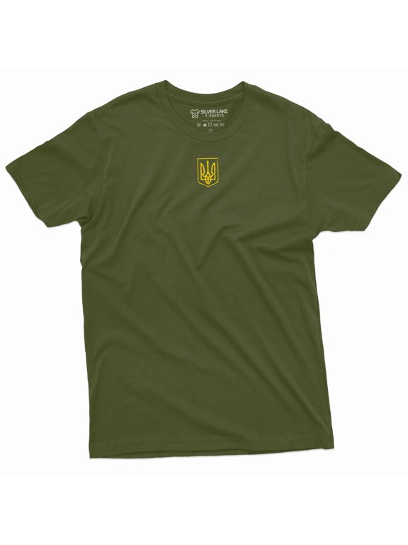 Men's Trident Ukraine shirt Ukraine flag national symbolics Trident military army green black shirt (Small Military Green)