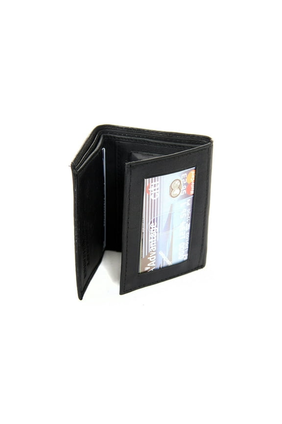 Men's Trifold 6 Credit Card 2 ID Mens Leather Wallet Black Wallet 3 x 4 inches