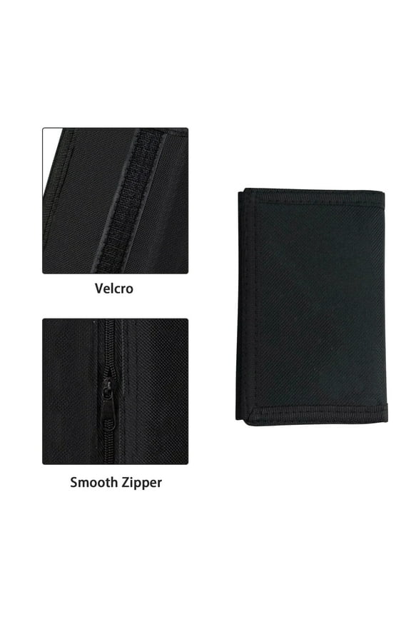 Men’s Trifold Bifold Slim Wallet – Black Quilted Fabric with Zipper & Velcro, Multi-Card Holder & Receipt Pockets