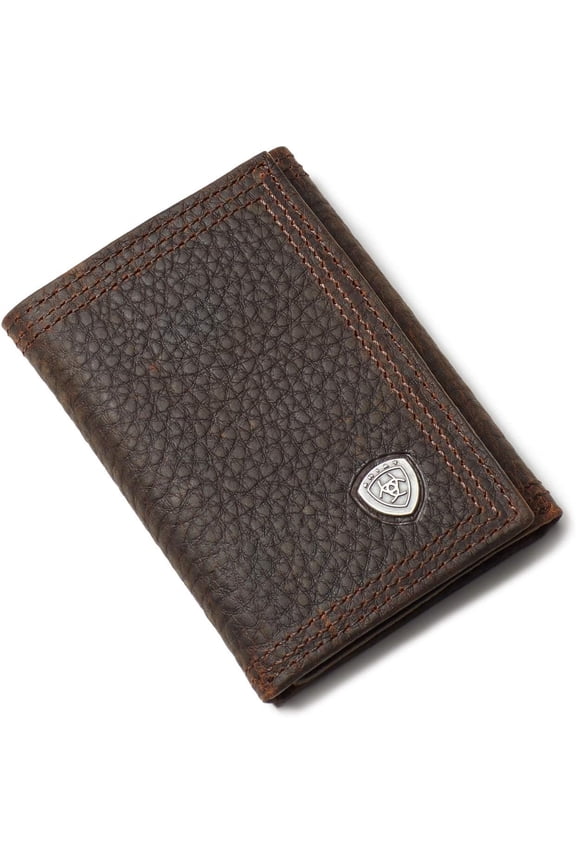 Men's Trifold Wallet, Oil Tan Dark Copper Leather, Brand Concho, Multiple Slots