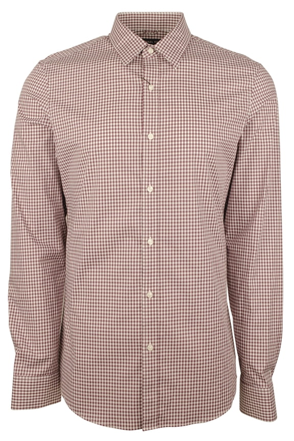 Men's Trim Fit Mini Check Long Sleeves Shirt-C-XX-Large