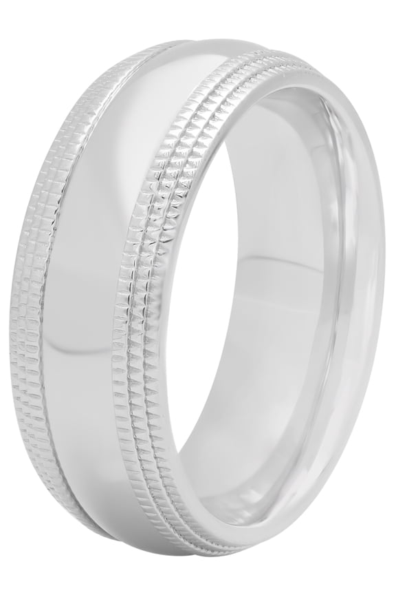 Men's Triple Milgrain Edge 9mm Ring in Stainless Steel