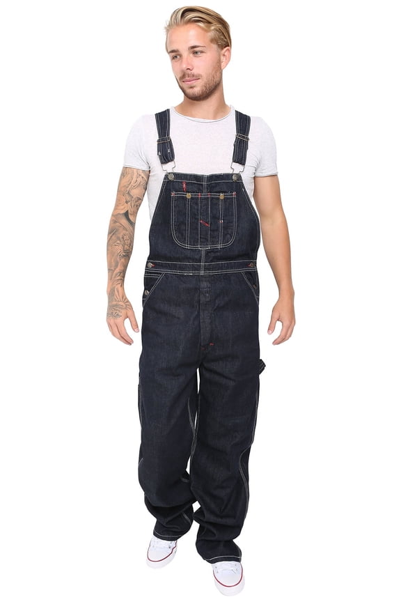 Men’s Triple-Stitched Denim Bib Overalls – Adjustable Workwear for Engineers, Painters & Casual Use | Durable & Comfortable DK Blue 30X30