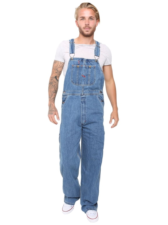Men’s Triple-Stitched Denim Bib Overalls – Adjustable Workwear for Engineers, Painters & Casual Use | Durable & Comfortable Light Blue 30X32