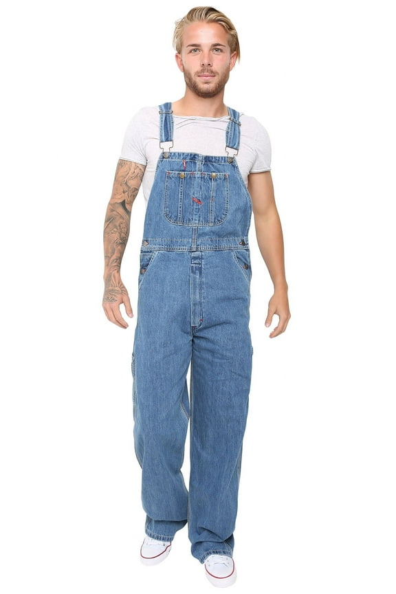 Men’s Triple-Stitched Denim Bib Overalls – Adjustable Workwear for Engineers, Painters & Casual Use | Durable & Comfortable Light Blue 36X34