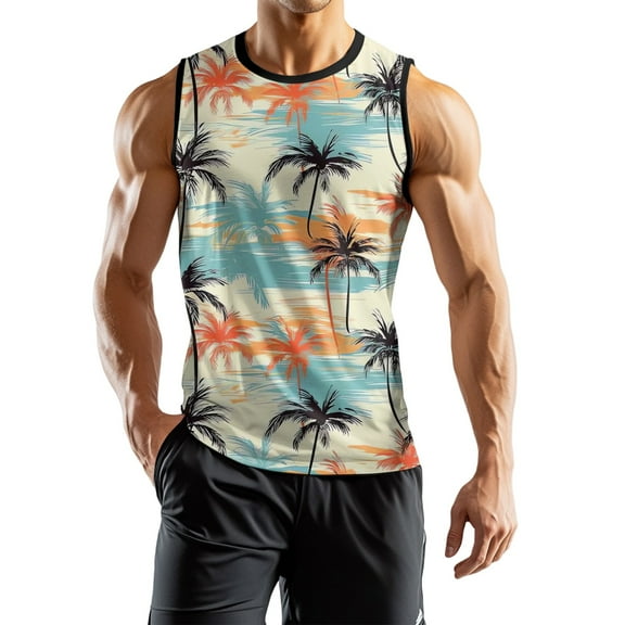 Men's Tropical Beach Tank Top Sleeveless Hawaiian Floral Print Lightweight Summer Casual Wear For Gym And Beach