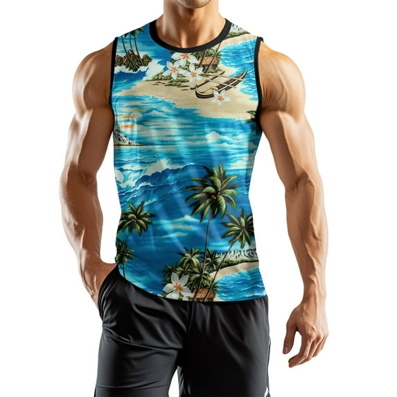 Men's Tropical Beach Tank Top Sleeveless Hawaiian Floral Print Lightweight Summer Casual Wear For Gym And Beach