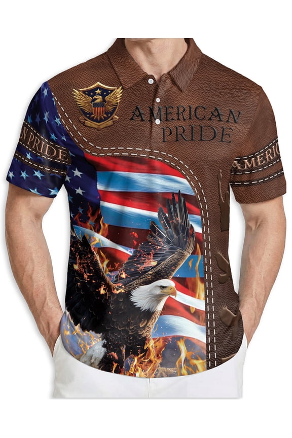 Men's Tropical Polo Shirt, American Pride Patriotism Print with Sunglasses, Summer Casual Beach Shirt