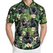 Men's Tropical Polo Shirt, Funny Smoking Gorilla Print Short Sleeve Moisture Wicking Quick Dry, Summer Casual Beach Shirt