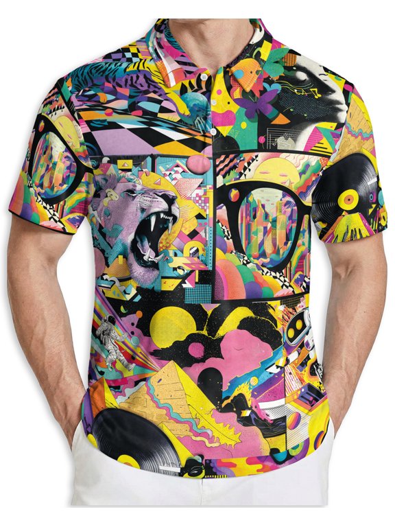 Men's Tropical Polo Shirt, Graffiti Pop Art Print Short Sleeve Moisture Wicking Quick Dry, Summer Casual Beach Shirt