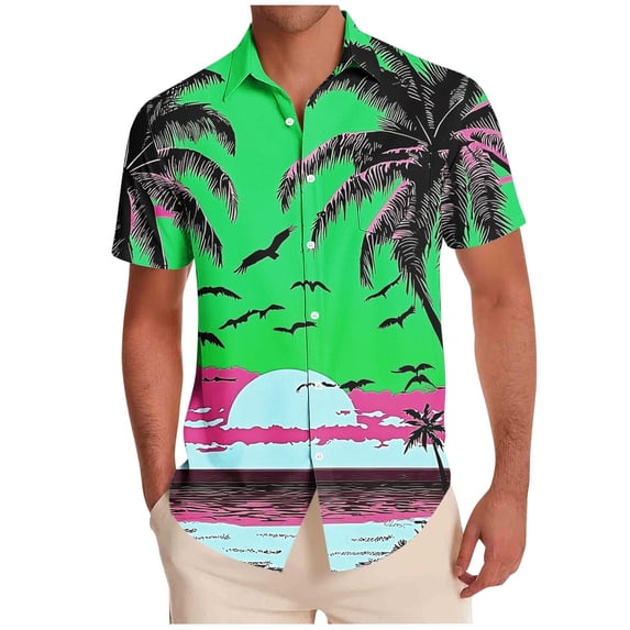 Men's Tropical Print Aloha Shirts – Short Sleeve Button-Front Hawaiian Tops Beach Vacation Summer Casual Wear Mens Floral Dress Shirt