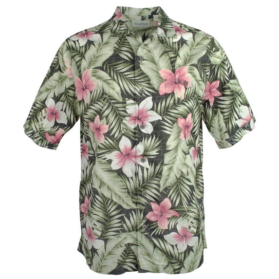 Men's Tropical Print Linen Blend Short Sleeve Shirt B Large