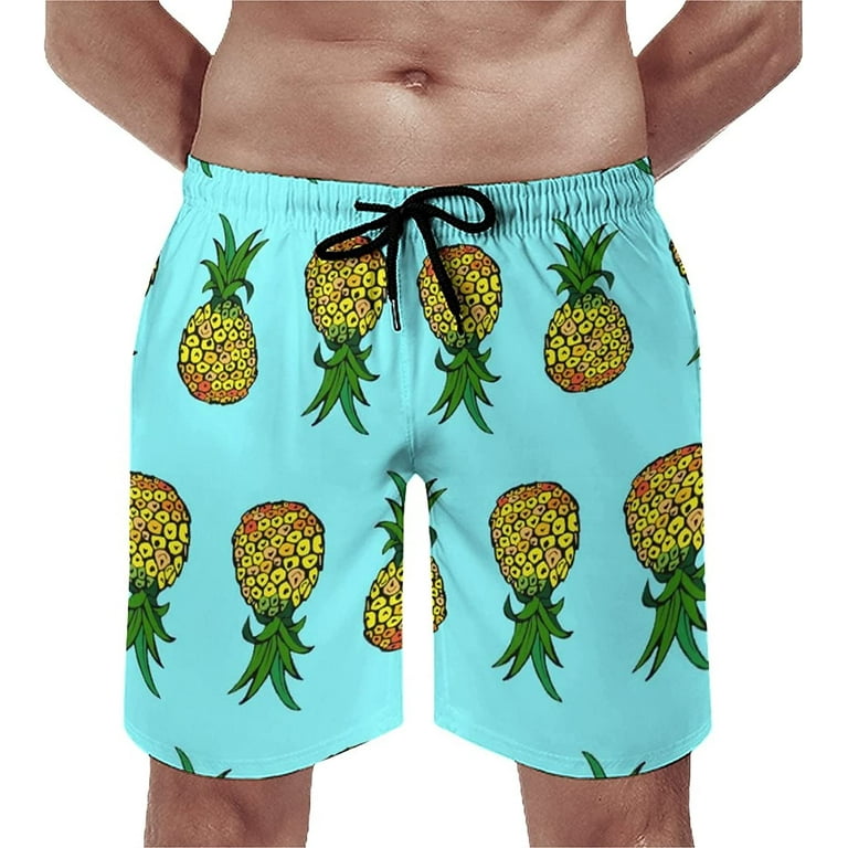 Taomei Men s Tropical Sunshine Pineapple Blue Swim Trunks Quick Dry Bathing Suit Casual Swimsuit Cool Swim Shorts S 3xl