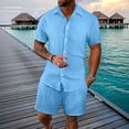 thumbnail image 1 of Men's Tropical Vacation Short Sleeve Button Down Shirt and Shorts Matching Set Summer Beach Casual Wear Light Blue XL, 1 of 3