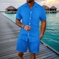 thumbnail image 1 of Men's Tropical Vacation Short Sleeve Button Down Shirt and Shorts Matching Set Summer Beach Casual Wear Royal Blue L, 1 of 3
