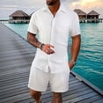 thumbnail image 1 of Men's Tropical Vacation Short Sleeve Button Down Shirt and Shorts Matching Set Summer Beach Casual Wear White L, 1 of 3