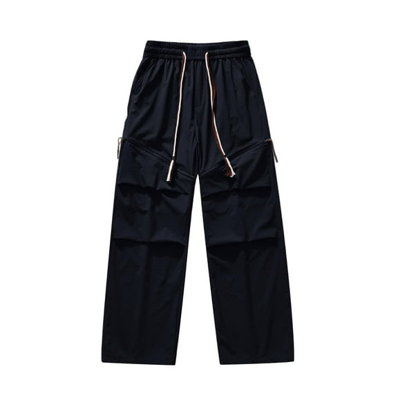Men's Trousers Drawstring Elastic Waist Pants Casual Stretch Straight Leg Fashion Loose Trouser Hiking Sweatpant Lightweight Zip-Off Outdoor with Pockets Men Baggy Pant S-5XL