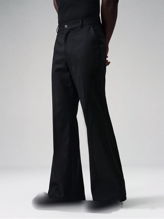 Men's Trousers High Waisted Button Fly Flare Leg Loose Fit Full Length Pants with Pockets