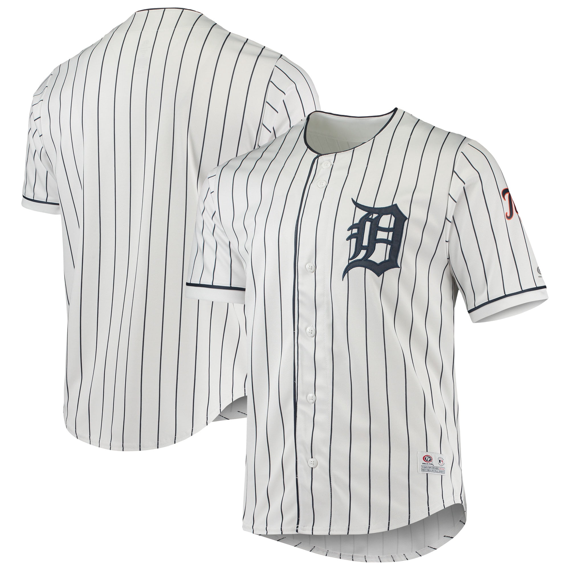 Men's True-Fan White/Navy Detroit Tigers Pinstripe Jersey 
