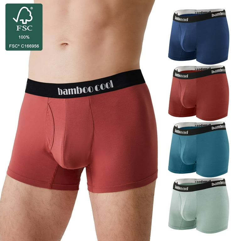 Men's Trunks Underwear,Breathable Bamboo Viscose Boxer Briefs Short Leg,4  Pack,M-XXL 