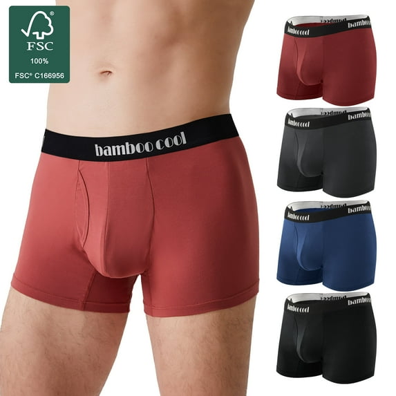 Men's Trunks Underwear,Breathable Bamboo Viscose Boxer Briefs Short Leg,4 Pack,M-XXL