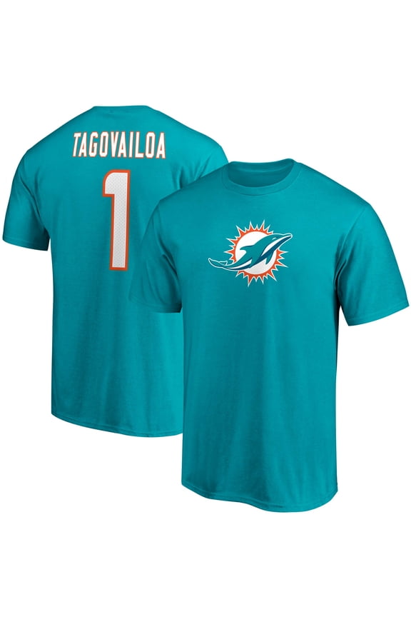 Men's Tua Tagovailoa Aqua Miami Dolphins Player Icon Name & Number T-Shirt