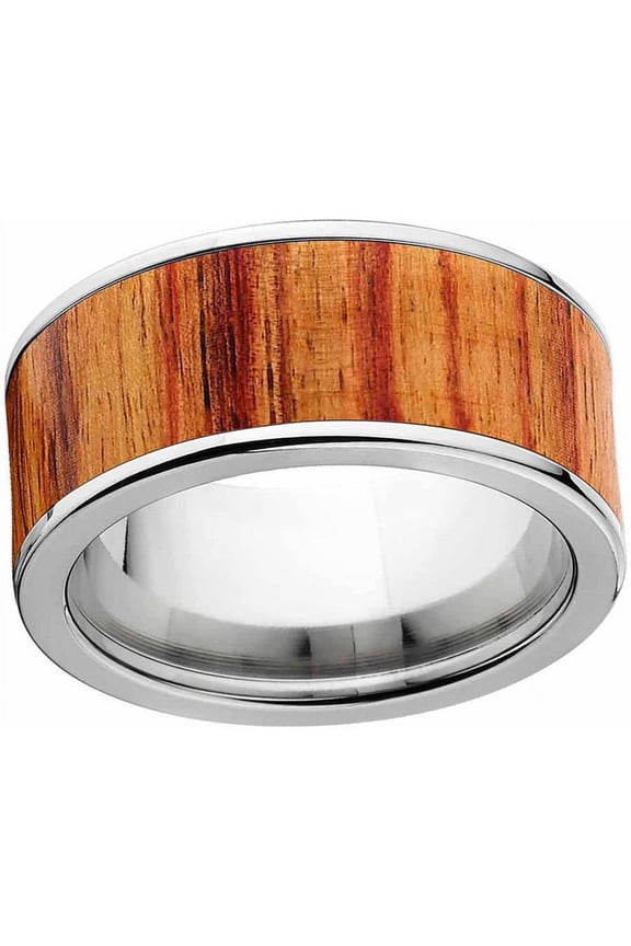 Men's Tulip Wood Exotic Wood Ring Crafted in Durable Stainless Steel