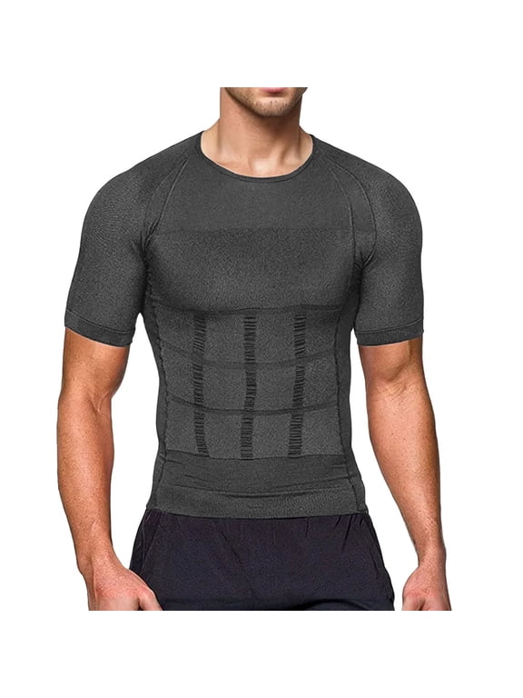 Men's Tummy Control Shirt â Compression Top in S-3XL, Short Sleeve Belly Shapewear Undershirt, Invisible Body Shaper for Men