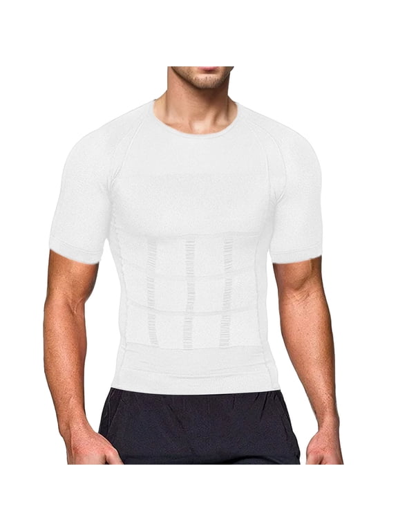 Men's Tummy Control Shirt â Compression Top in S-3XL, Short Sleeve Belly Shapewear Undershirt, Invisible Body Shaper for Men