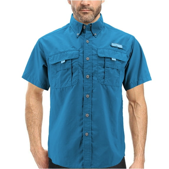 Men’s Tuna Waterproof Quick Dry UPF 50+ Nylon Short Sleeve Fishing Button Shirt (Turquoise, 4XL)