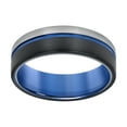 thumbnail image 1 of Men's Tungsen Blue, Grey, & Black Tri-Color Brushed Finish w/ Groove Comfort Fit 8mm Wedding Band | Size 9.5, 1 of 1