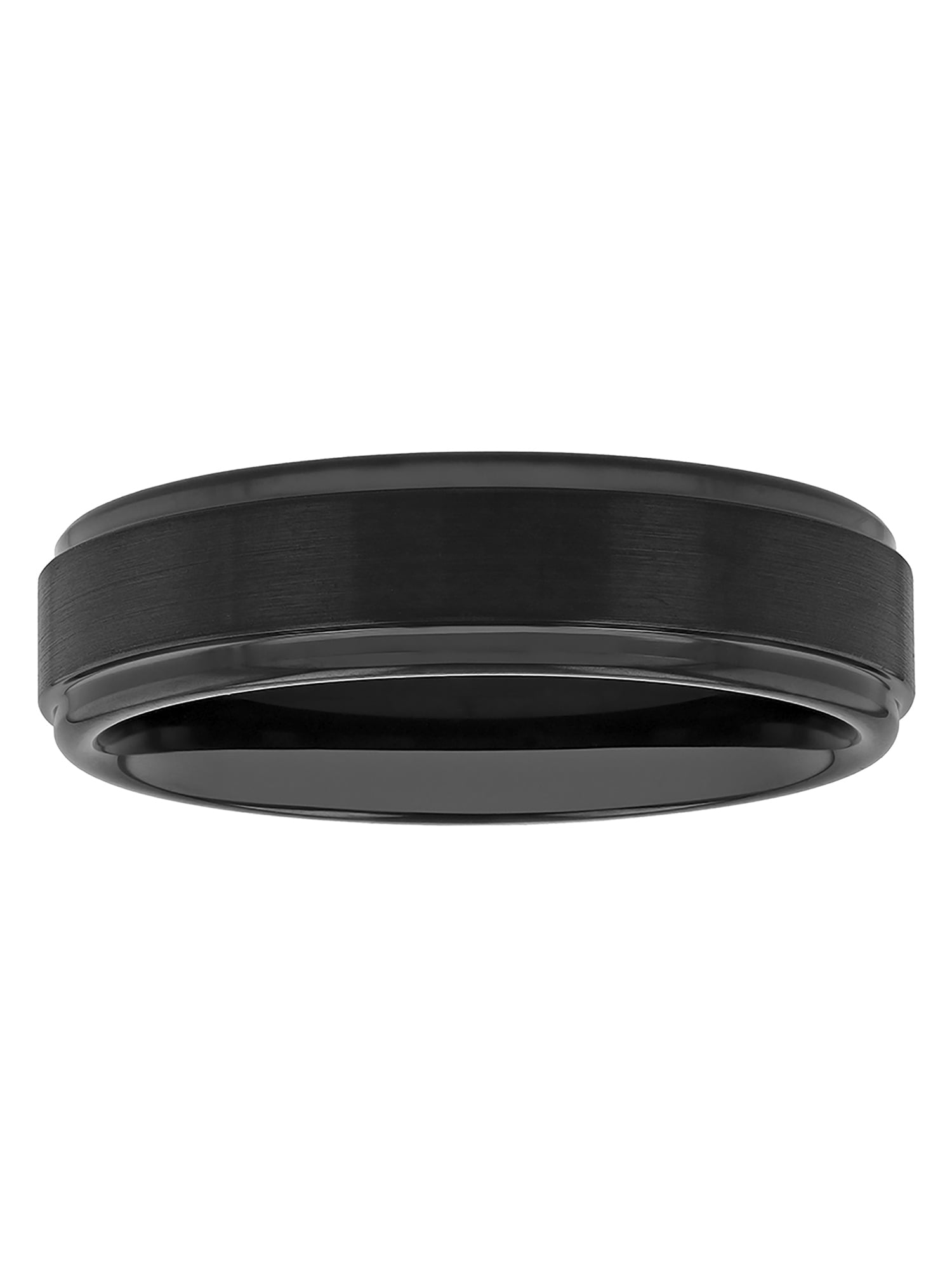 Men's Tungsten 6MM Black Satin and High-Polished Grooved Step Edge Wedding Band by Brilliance Fine Jewelry - Mens Ring