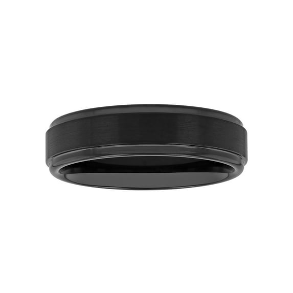 Men's Tungsten 6MM Black Satin and High-Polished Grooved Step Edge Wedding Band by Brilliance Fine Jewelry - Mens Ring