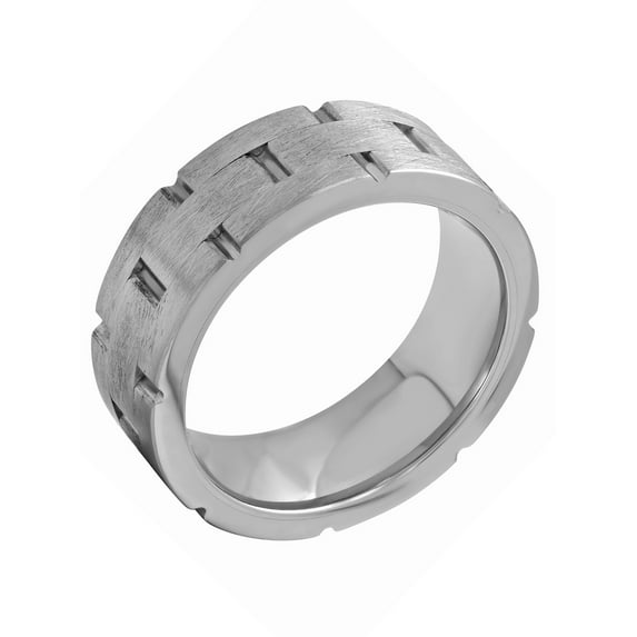 Men's Tungsten 8MM Brick Pattern Wedding Band - Mens Ring