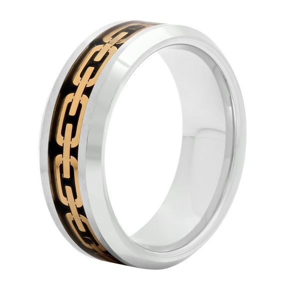 Men's Tungsten 8MM Chain Link Inlay Wedding Band - Mens Ring