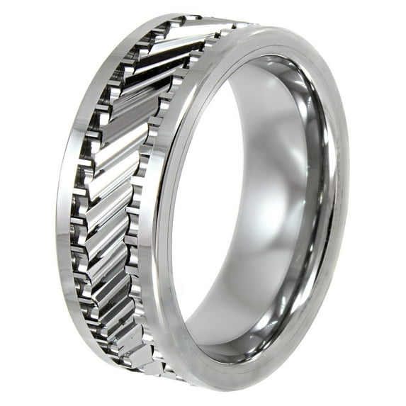 Men's Tungsten 8MM Gear Pattern Wedding Band - Mens Ring