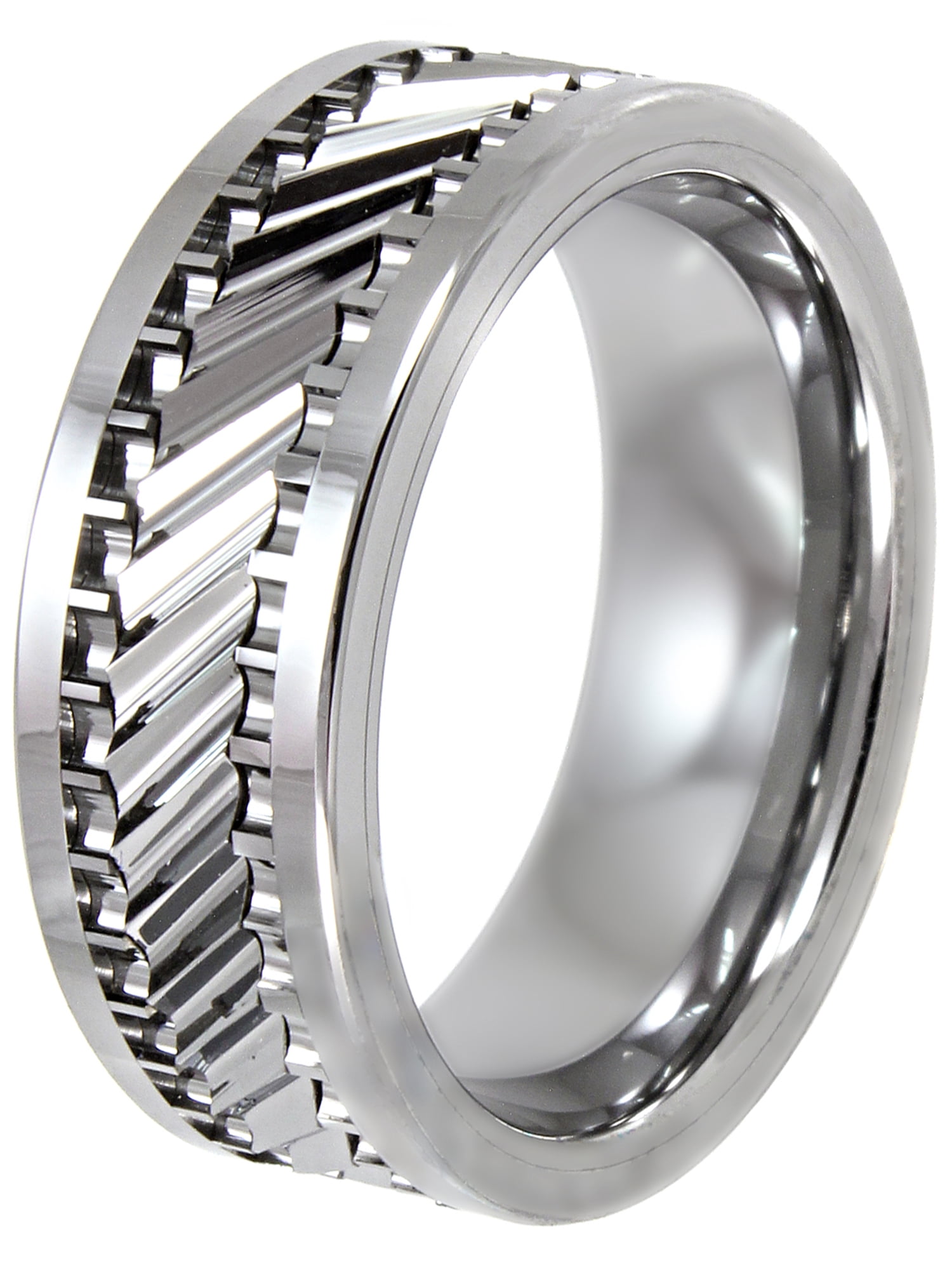 Men's Tungsten 8MM Gear Pattern Wedding Band - Mens Ring