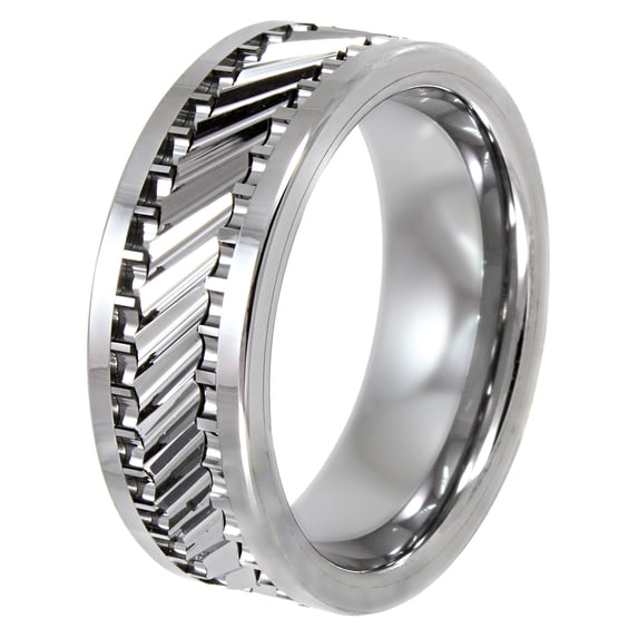 Men's Tungsten 8MM Gear Pattern Wedding Band - Mens Ring
