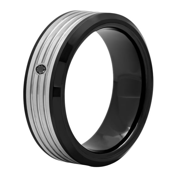 Men's Tungsten Black Diamond Accent Wedding Band - Mens Ring