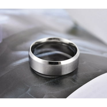Men's Tungsten Carbide Brushed Beveled Edge Stainless Steel Ring, 8mm Comfort Fit Wedding Band
