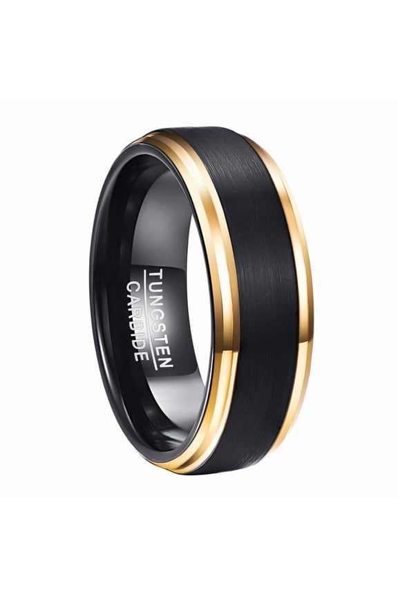 Men's Tungsten Carbide Ring - 8mm Width, Vacuum Plating Golden Edge, Black Matte Surface, USA Size 7-15, Durable, Hypoallergenic, Comfort Fit, Wedding Band, Anniversary Gift,10
