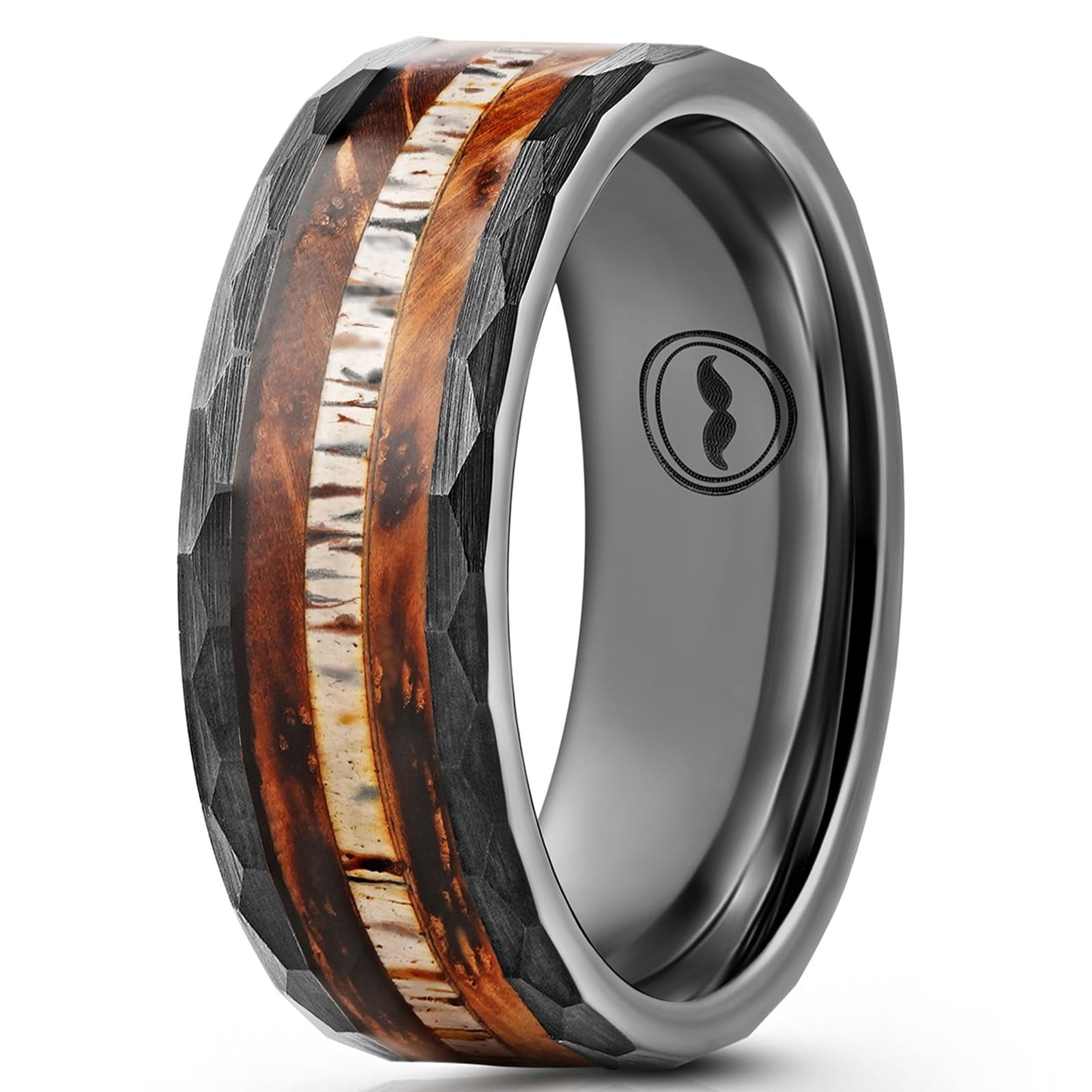 Men's Tungsten Carbide Wedding Band - Premium Grade Black Hammered Ring ...