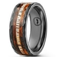 thumbnail image 1 of Men's Tungsten Carbide Wedding Band - Premium Grade Black Hammered Ring (Whiskey Barrel Wood & Deer Antler Inlay) - Includes Silicon Band, Leather Drawstring Pouch, & Luxury Walnut Ring Box(Size 14), 1 of 2