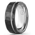 thumbnail image 1 of Men's Tungsten Carbide Wedding Band - Premium Grade Hammered Brushed Wedding Ring for Men (Black with Polished White Gold Strip) - With Silicon Band, Leather Pouch, & Luxury Walnut Ring Box(Size 6.5), 1 of 2