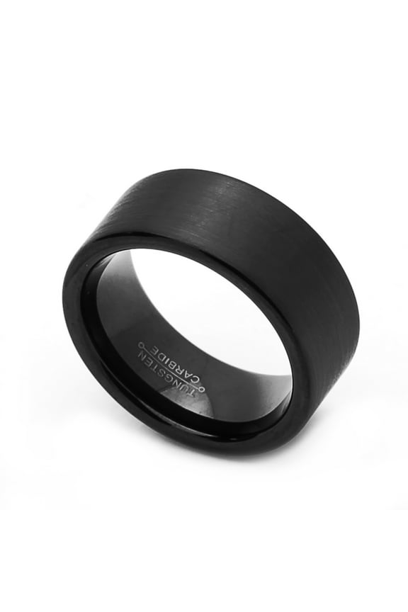 Men's Tungsten Carbide Wedding Band Ring 9mm Comfort Fit Black Flat Ring